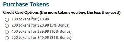 Chaturbate's token packages