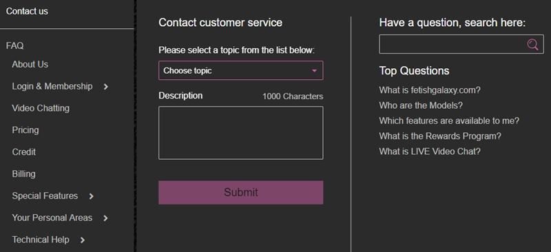 FetishGalaxy's customer support section