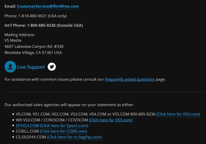 Flirt4Free's customer support page