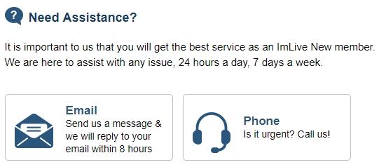 ImLive's customer support page