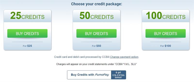 ImLive's credit packages