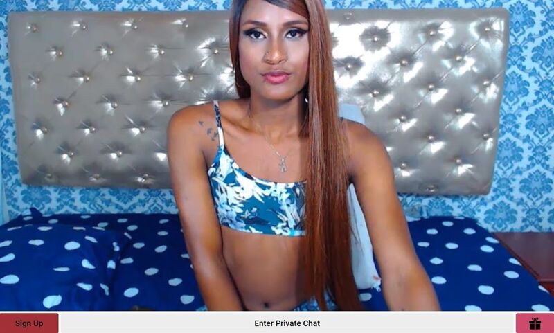 Black thin tranny with long cock on TgirlsCams.com