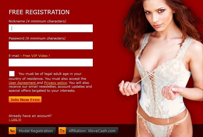 xLoveCam's registration page